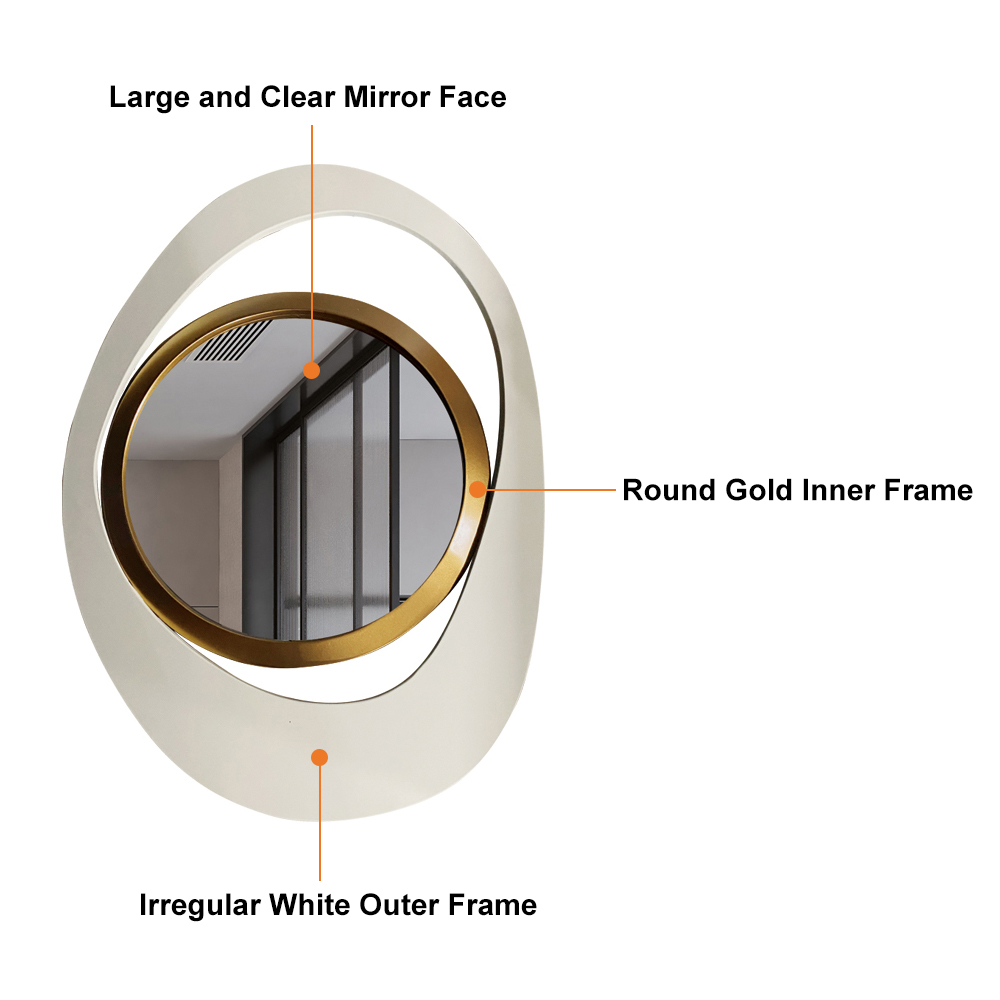 Homary Modern 23.6" Wall Mirror Decor Large White & Gold Abstract Geometry Wall Mirror Decor Living Room Bedroom