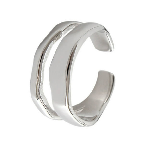 Anillo geométrico doble de onda ajustable | Ligero, abierto, 7 g, diámetro interior de 0,74 pulgadas | Elegante joya minimalista para uso diario | Regalo para mujer, novia, esposa, San Valentín