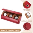 thumbnail image 3 of Estuche de viaje para relojes Uxcell para hombres, estuche de cuero para rollo de reloj, caja de almacenamiento portátil para relojes para Navidad, cumpleaños y aniversario, 3 ranuras (rojo), 3 of 7