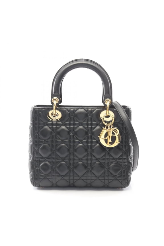 Pre-Owned Christian Dior Dior LADY DIOR Cannage 2-Way Handbag, Leather, Women's, Black