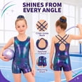 thumbnail image 4 of Gymnastics Leotards for Girls with Cross Back,Sparkly Dance Leotard Unitards with Shorts and Hair Band Biketards Outfit for 5-10 Years, 4 of 11