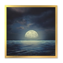 Designart 'Super Moon Over The Blue Sea' Nautical & Coastal Framed Art Print