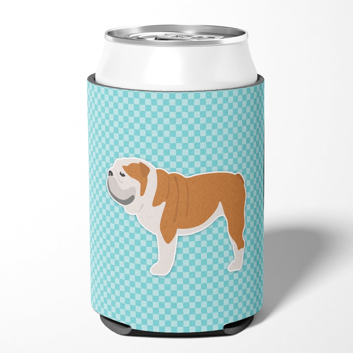 Carolines Treasures BB3762CC English Bulldog Checkerboard Blue Can or Bottle Hugger