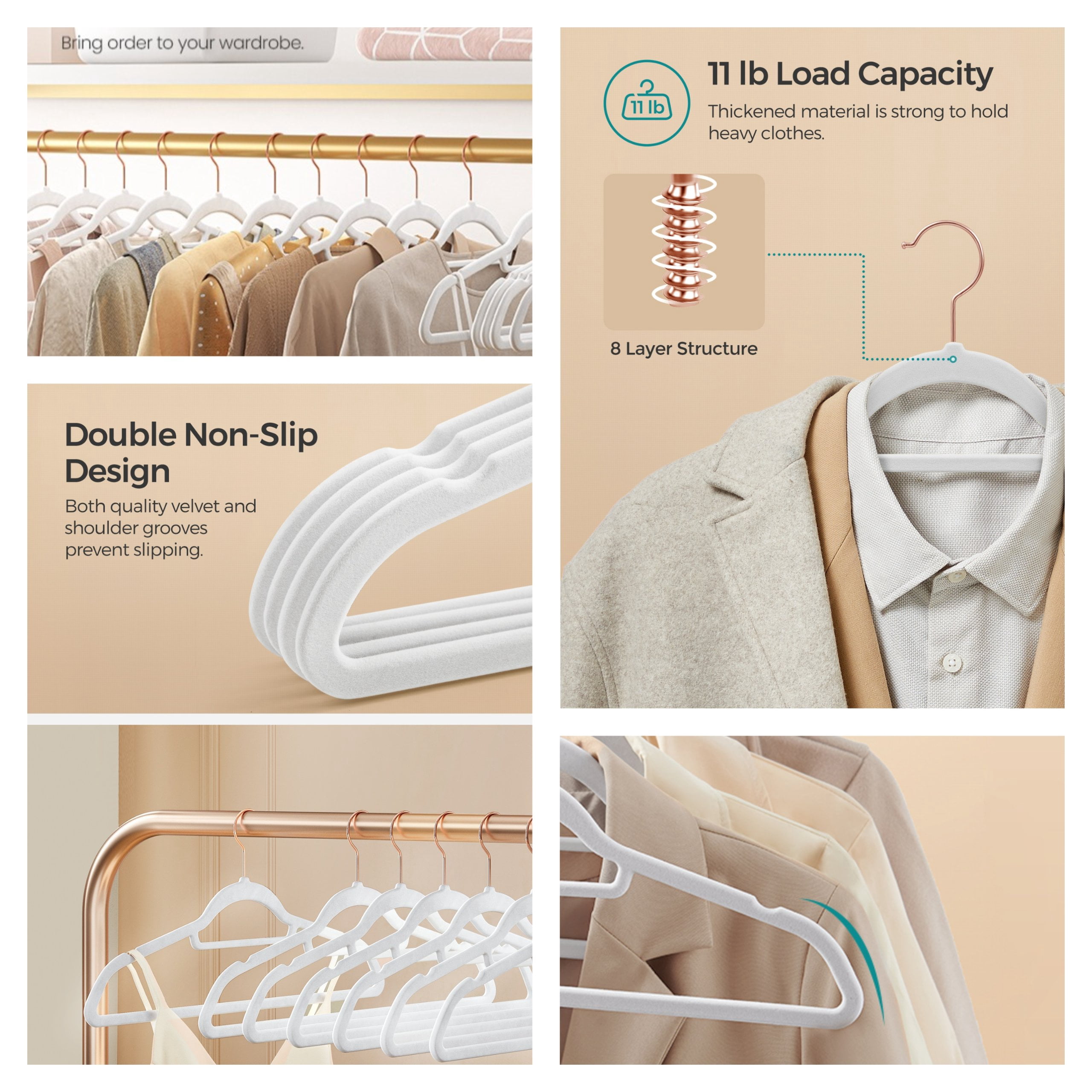 Ledrem 50-Count Cloud White Velvet Hangers, Space Saving