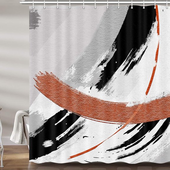 Black and Gold Abstract Shower Curtain, Chic Design White Grey Art Designer Fabric Shower Curtains Set for Bathroom Decorative, Modern Restroom Decor Accessories with Hooks 72X 72 Inch