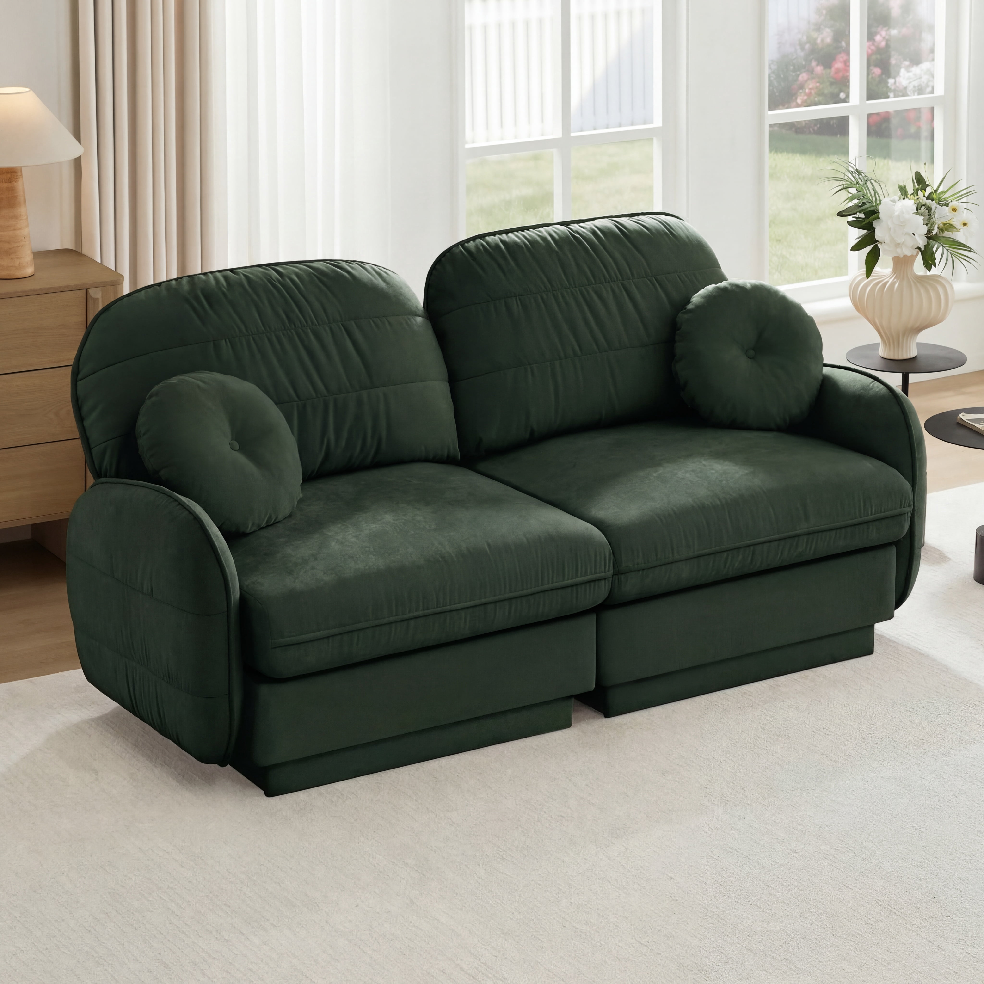Mintazer Chenille Cloud Loveseat Sofa with 2 Round Pillows, Easy Assembly Ergonomic Design Sofa Couch for Living Room, Bedroom, Green