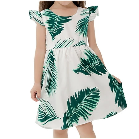 

Fesfesfes Parent-child Spring Boho Dress Leaf Print Beach Sling Dress V Neck Mother-daughter Mommy And Me Matching Girls Dresses