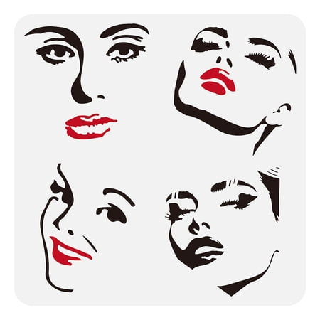 Female Expression Stencil 11.8x11.8" Girl Facial Profile Painting Stencils Woman Face Drawing Large Stencils Reusable Face