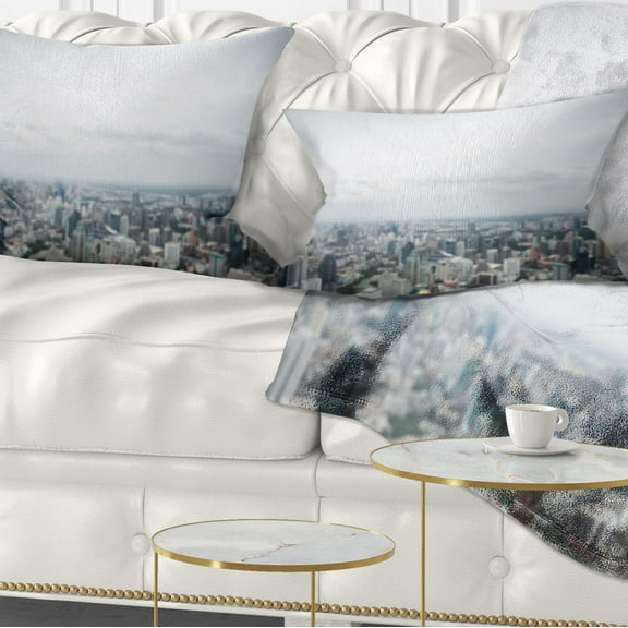 Designart Panoramic Aerial View of Big City - Landscape Printed Throw Pillow - 12x20