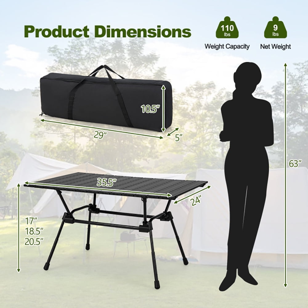 Aimee Lii Folding Heavy-Duty Aluminum Camping Table with Carrying Bag, Foldable Table for Camping and BBQ, Black