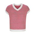 thumbnail image 4 of Women's Sweater Casual V Neck Short Sleeve Plaid Knit Vest Loose Fit Pullover Sweaters Top, 4 of 5