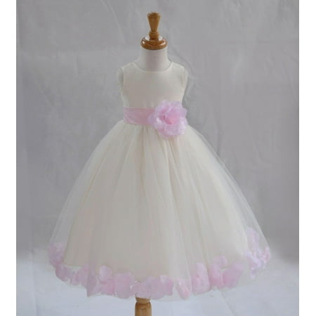 

Ekidsbridal Formal Poly Satin Rose Petals Tulle Ivory Flower Girl Dress Bridesmaid Wedding Pageant Toddler Recital Easter Communion Graduation Reception Ceremony Birthday Baptism Occasions 302T