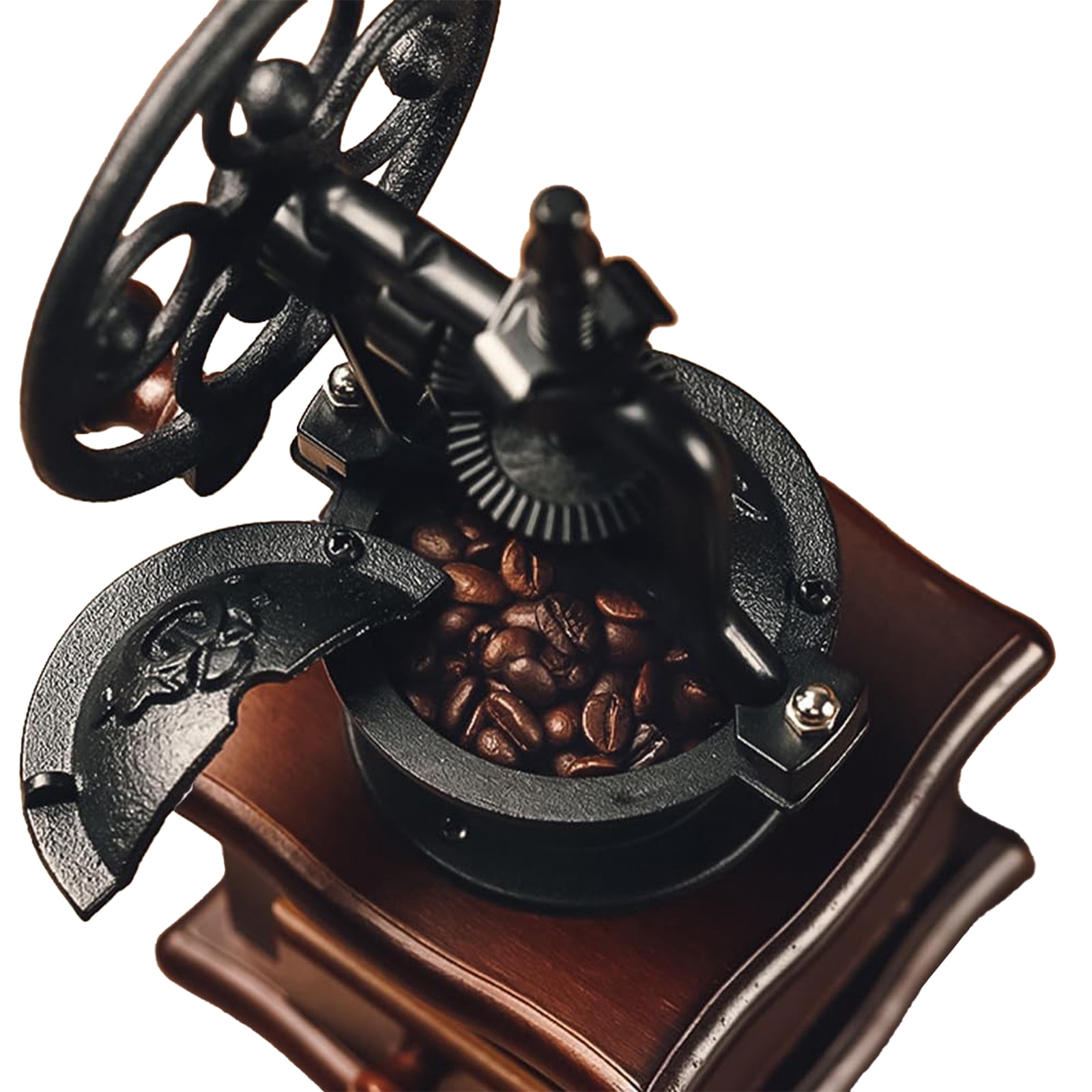 Vintage Wooden Manual Coffee Grinder, Hand Crank Burr Coffee Mill for Home, French Press, Espresso & Freshly Ground Beans, Retro Kitchen Decor
