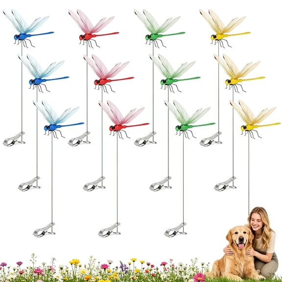 Easyriver 12PCs Dragonfly Clips for Outdoors, 3D Dragonfly Decor Gardening, Fake Multicolor Lightweight Dragonfly Clip Hat Clips