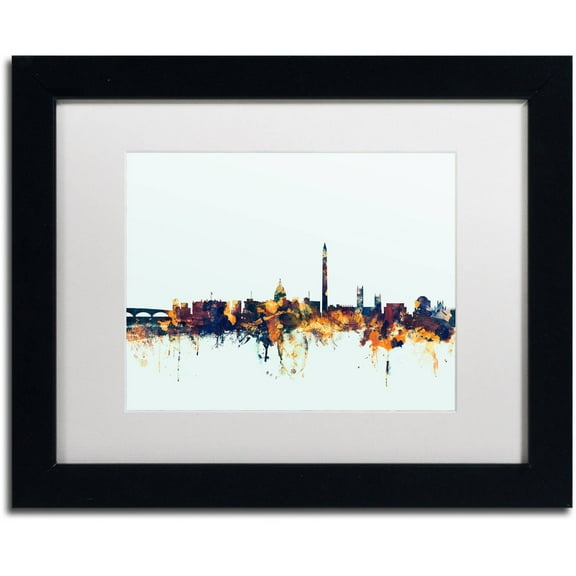 Trademark Fine Art "Washington DC Skyline Blue" Canvas Art by Michael Tompsett, White Matte, Black Frame