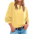 thumbnail image 2 of Suéter de Cuello Redondo con Botones para Mujer, Larga, Estilo Henley, Ideal para Otoño. Camisetas Tipo Jersey de Punto Suelto y Moderno. Amarillo S, 2 of 7