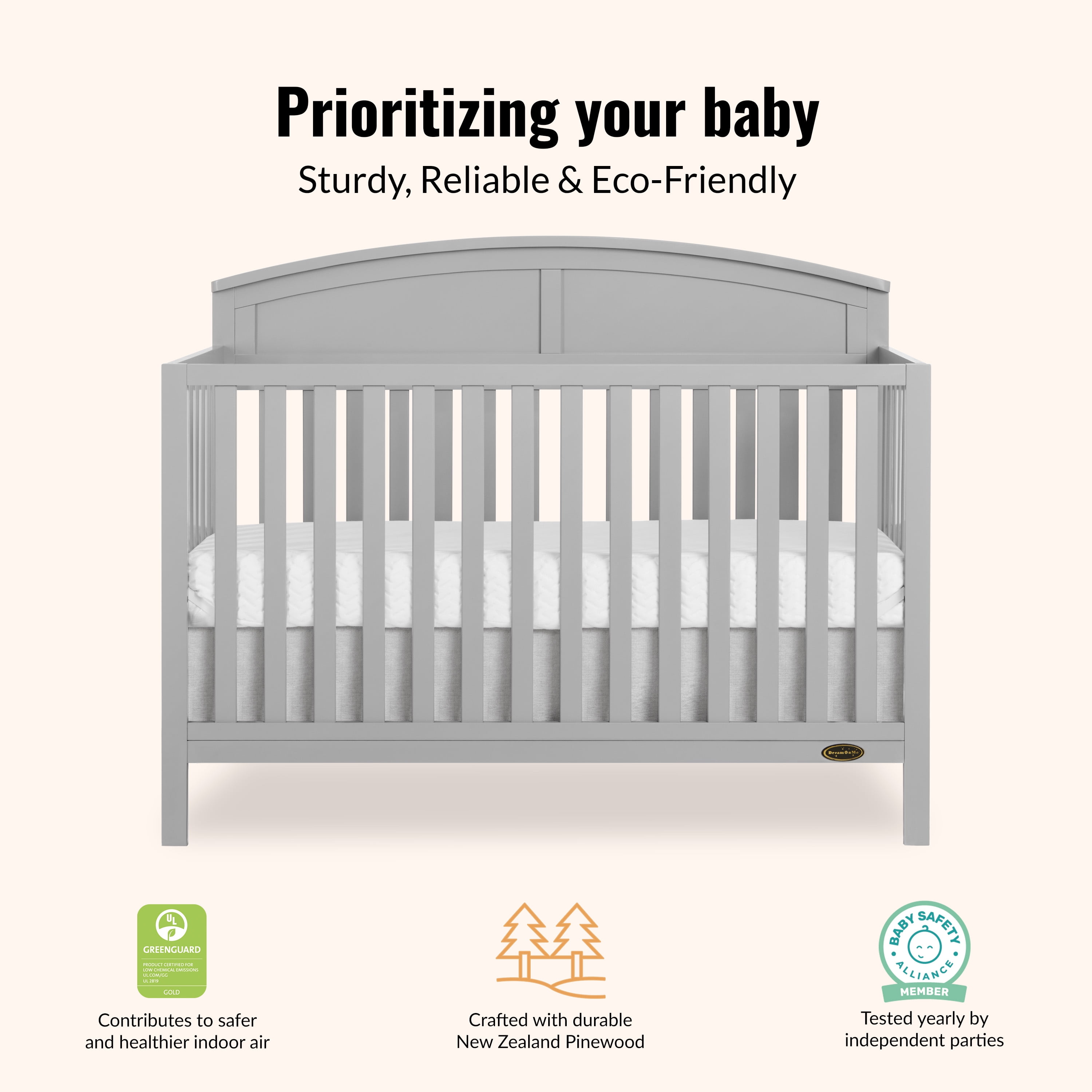 Dream On Me Storybrooke 5 in 1 Convertible Crib, Pebble Gray