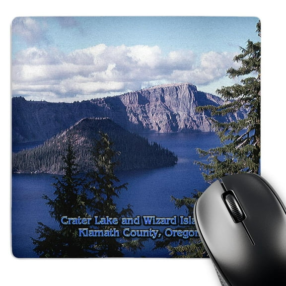 3dRose, Crater Lake and Wizard Island in Summer, Klamath County, Oregon, MousePad
