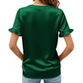 thumbnail image 5 of FNFYFH Women Satin Tops Summer Ruffle Short Sleeve Shirts V Neck T Shirts Pleated Tunic Tops Silk Work Blouses Business Outfits, 5 of 9