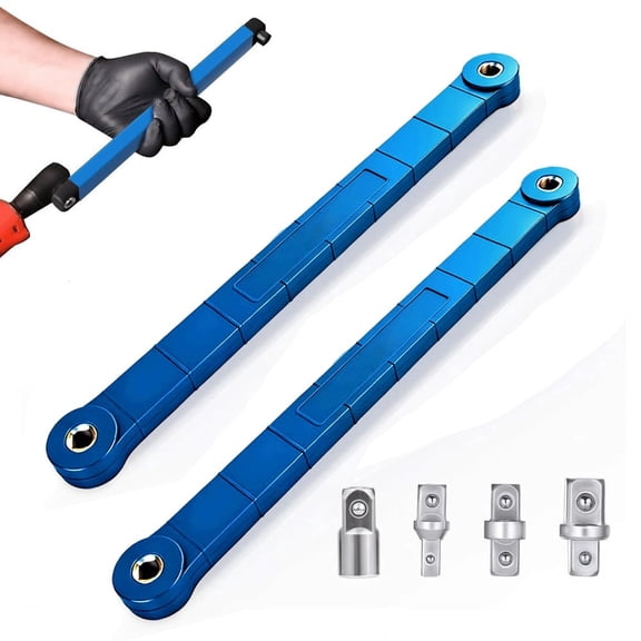 2pcs Impact Ready Offset Extension Wrench Set, Tight Reach Extension Bar with 1/2", 3/8" & 1/4" Square Drive Adapters, Universal Socket Extension Tool for Confined Spaces