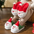 thumbnail image 6 of 1 Pair Santa Claus Slippers Warm Plush Cotton Slipper with Santa Hat Non-slip Christmas Winter House Shoes for Adults And Kids-38-39,Green, 6 of 8