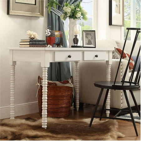 Chelsea Lane Wood Writing Desk 2-Drawer with Helix Legs, White