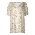 thumbnail image 5 of Floral Print Henley T-Shirt for Women, Short Sleeve V-Neck Button Top - Soft Summer Casual Tee with Slim Fit Beige XL, 5 of 8