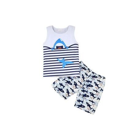 

TheFound Toddler Baby Boys Casual Clothes Shart Printed Sleeveless Vest Shirt Tank Tops+Shorts Beach 2Pcs Outfits