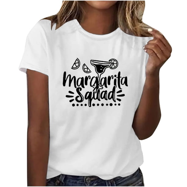 Camisetas de Manga Corta para Mujeres de Longitud Regular de Poliéster Sólido, Camiseta de Fiesta de Mayo Y Blusa Del Festival para la Primavera Y el Verano