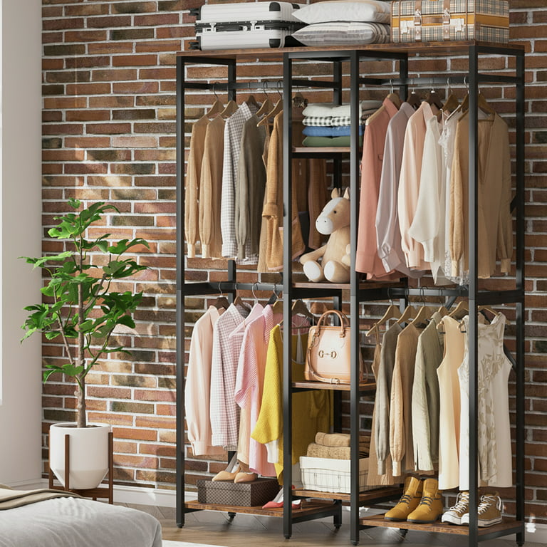 87 Tall Heavy Duty Clothes Rack with Shelves, Freestanding Open