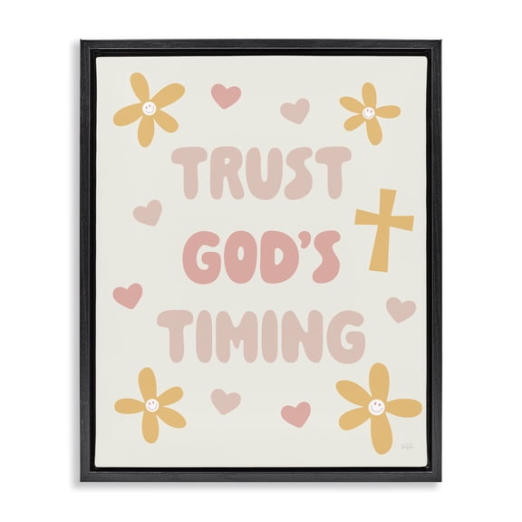 Stupell Industries Contemporary Retro Trust God's Timing Black Floating Frame Canvas Art, 17 x 21, by Natalie Carpentieri