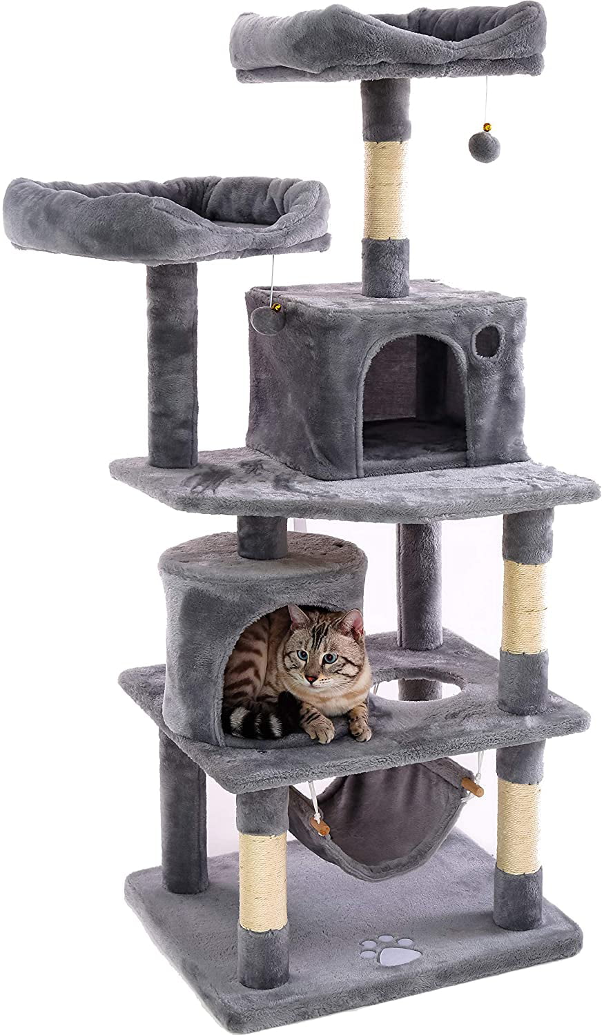 52" Gray Cat Tree Condo Climbing Tower Scratching Kitty Play House w/ Hammock 