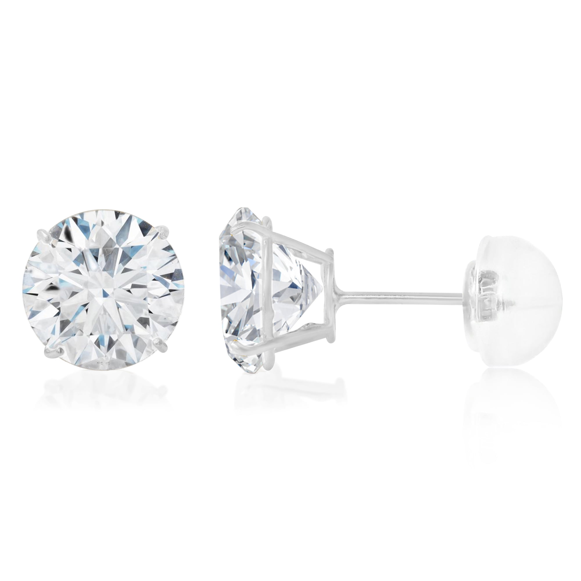 14k White Gold Solitaire Round Cubic Zirconia Stud Earrings with Silicone Pushbacks 14k White Gold Solitaire Round Cubic Zirconia Stud Earrings with Silicone Pushbacks