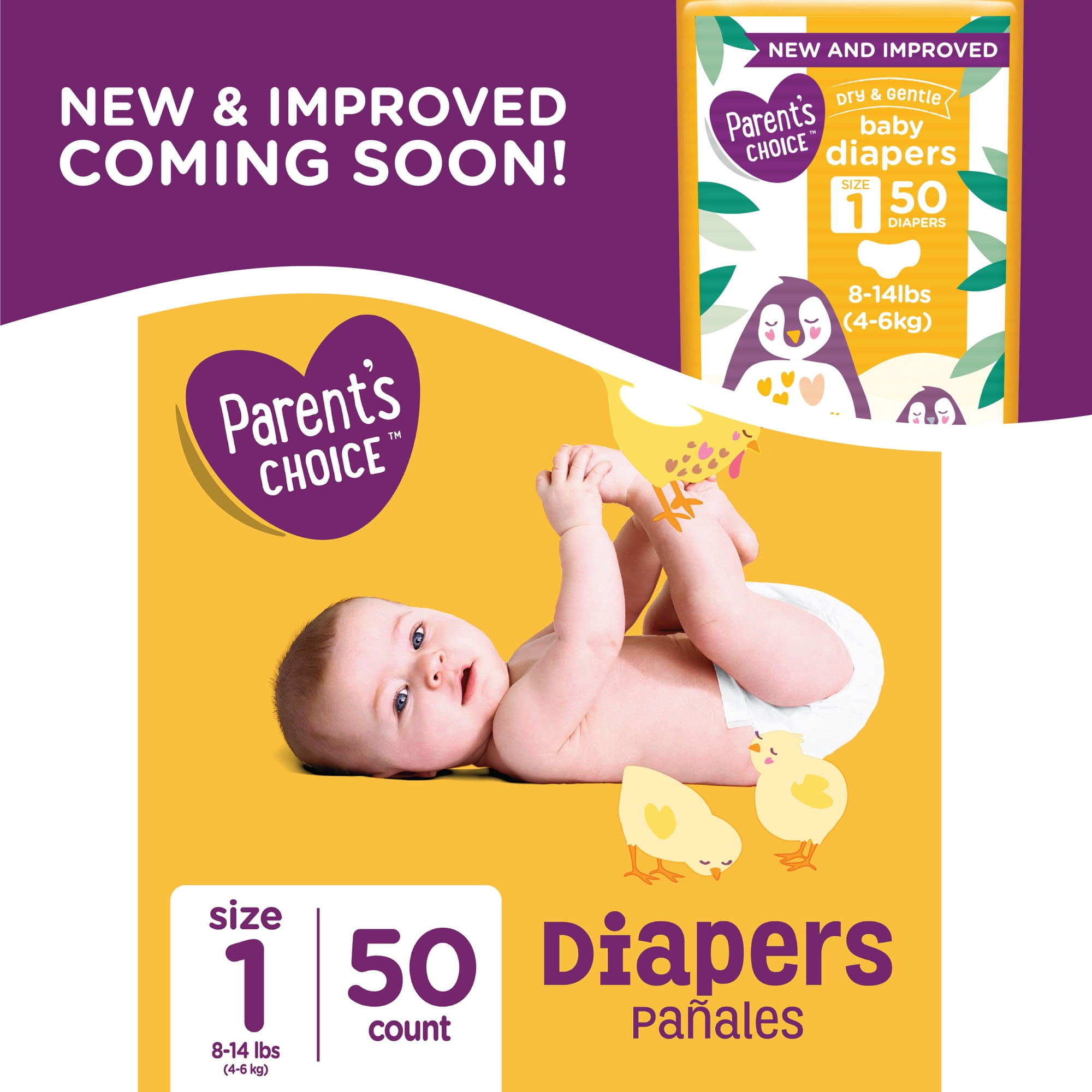 Parent's Choice Disposable Baby Diapers, Size 1, 50 Count