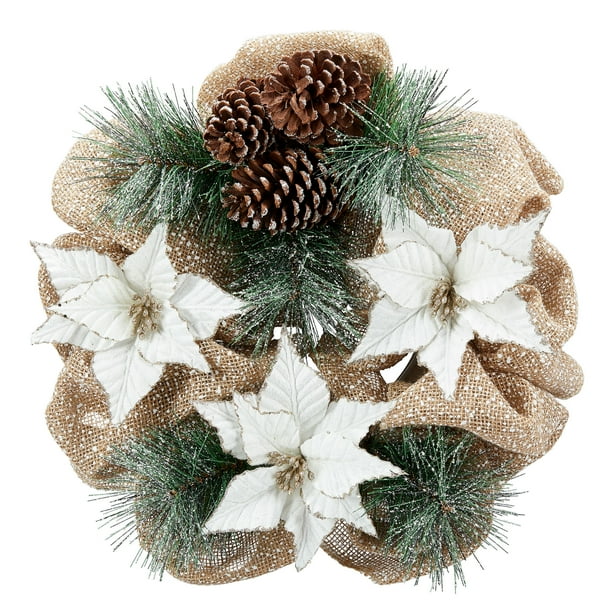 Holiday Time Natural Poinsettia Christmas Wreath Cream 20 Walmart Com Walmart Com
