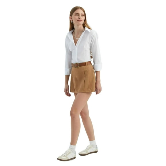 Mid Rise Pleated Mini Skirt with a Belt