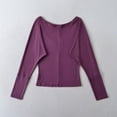 thumbnail image 5 of Women's Loose Fit Long Sleeve Round Neck Pocket Patchwork Solid Color Blouse Top Comfy Versatile Casual Business Office Outfits | CSEONE,Purple S, 5 of 9