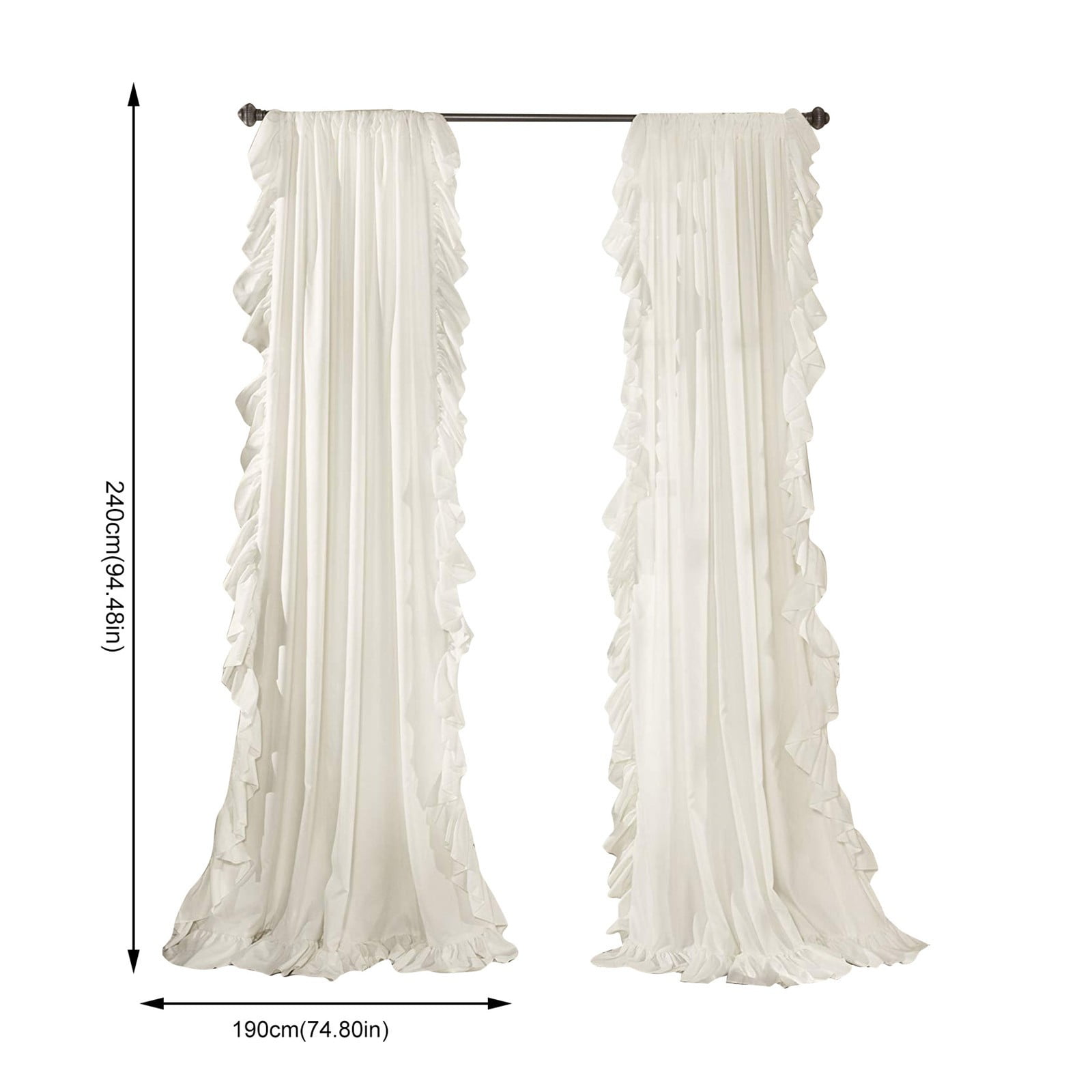 2 Curtains Shabby Chic Modern Farmhouse Solid Color With Cascading Ruffle Border Pocket Light Filtering Window Curtain Panel White Curtain