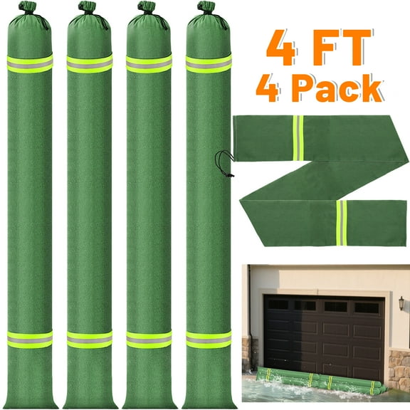 cyrico 4 Pack Long Sand Bags for Flooding, Thickened Reusable Canvas Flood Protection Sandbags with Elastic Band & Reflective Stripes, Tube Water Barriers for Door, Garage, Windows, 4Ft x 8In