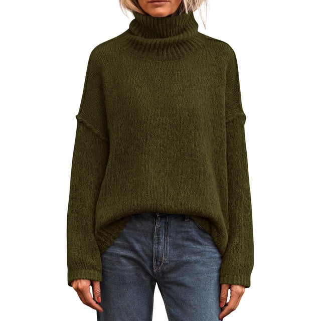 Suéter PRETTYGARDEN Oversized Cuello Alto Otoño 2025 Talla L - Verde
