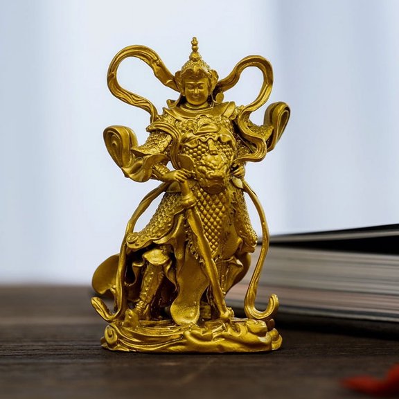 Handcrafted Wei Tuo Pusa Buddha Statue Golden Brass 2.68in Strength & Safety Perfect Gift for Meditation