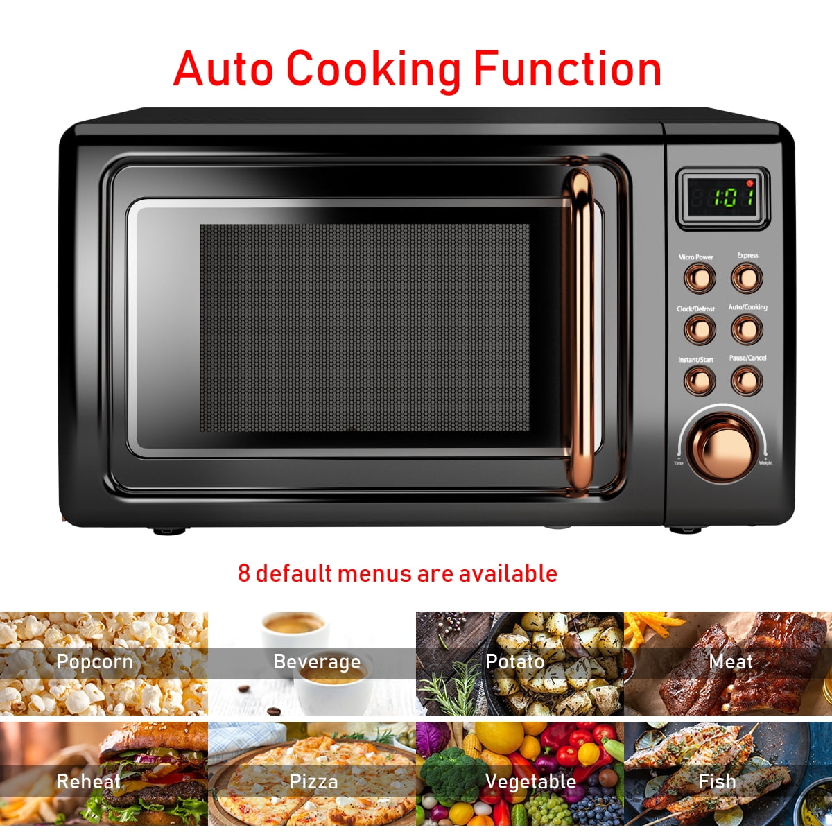 Costway 0.7 Cu.ft Retro Countertop Microwave Oven 700W LED Display Glass Turntable Rose Gold