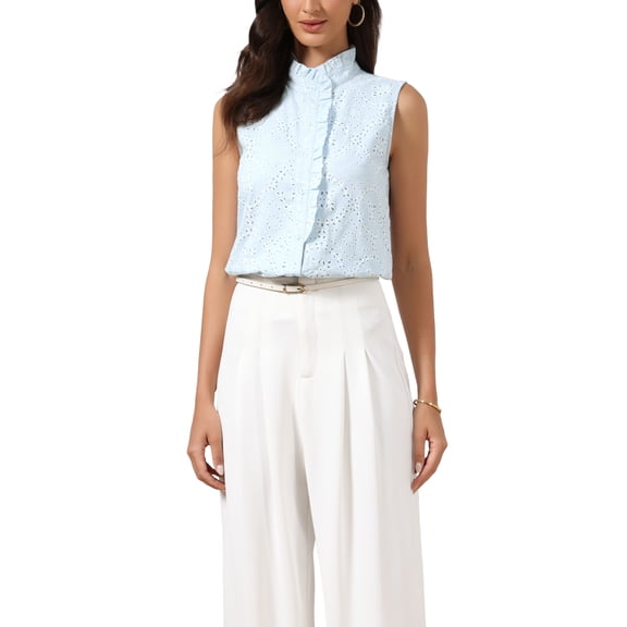 INSPIRE CHIC Eyelet Tops for Women 2026 Summer Hollow Out Crochet Floral Embroidered Sleeveless Tank Top XS Light Blue