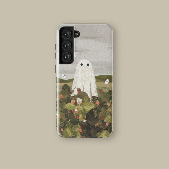 Cute Ghost Strawberry Field Case for iPhone Samsung Spooky Pink