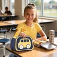 thumbnail image 2 of Lunch Bag for Women,Cute Car Printed Insulated Lunch Tote with Zipper & Handle | PU Leather Waterproof Lunch Box for Office Outdoor Picnic Camping and Study,Blue, 2 of 7