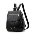 thumbnail image 1 of Women PU Backpack Large Capacity Travel Organizer Zipper School Solid Color Causal Adjustable Handbag Rucksack Tote Shoulder Bag Black, 1 of 8
