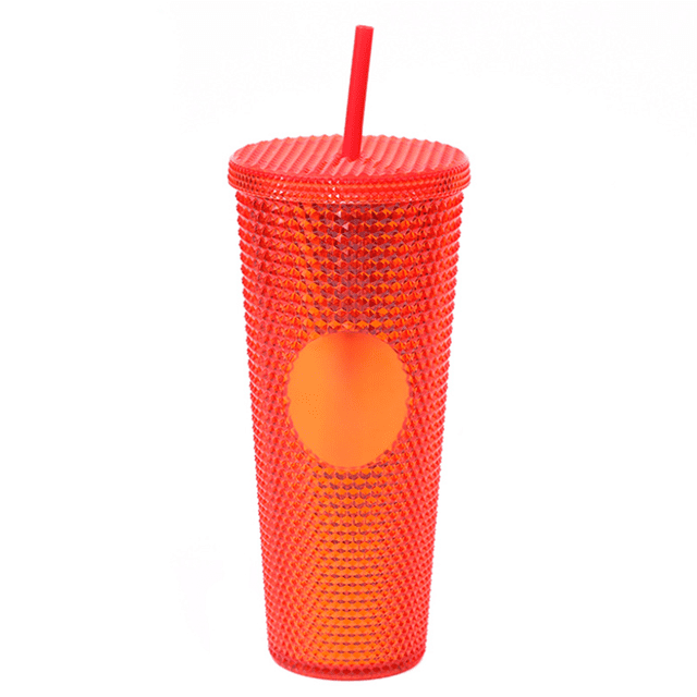 Tasse d'Eau Cloutée 24Oz Gobelet avec Paille avec Couvercle et Paille avec Couvercle Étanche Utilisation Parfaite pour Café Glacé Gobelet Réutilisable (Tasse Durian Circulaire, Rouge Transparent) par Torubia