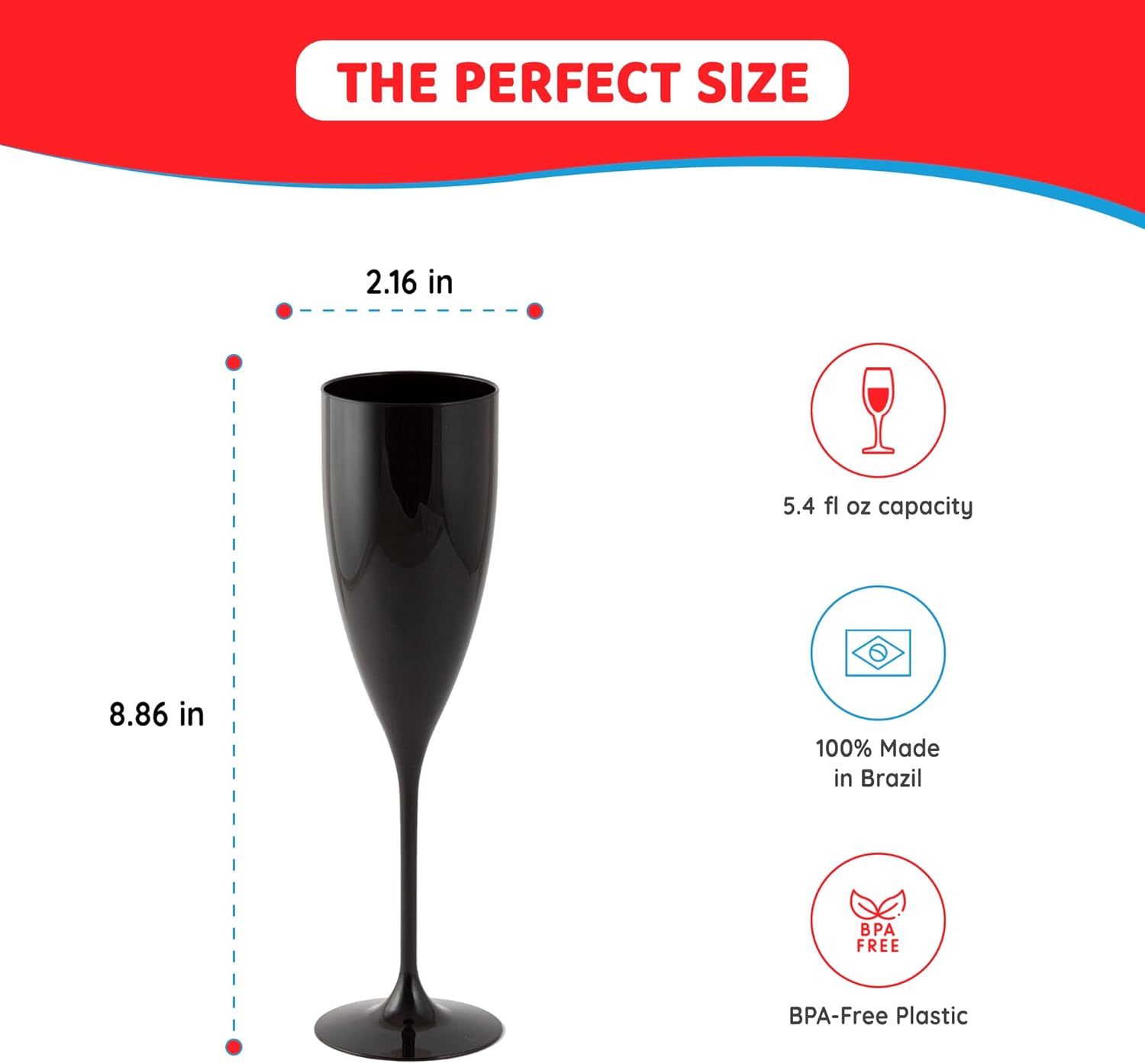 Grupo Mirandinha - 30 Black Acrylic Champagne Flutes, 5.4 fl oz, BPA-Free, Shatterproof & Elegant