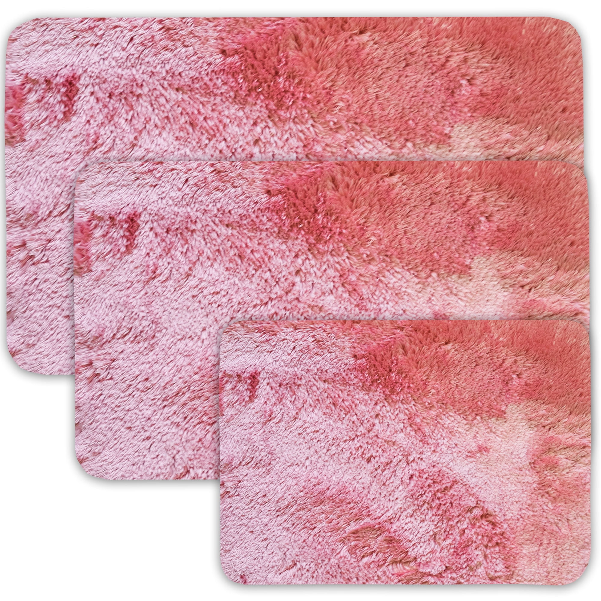 Bath Rug, Non Skid Back, Soft Faux Fur St. Lucia Prima 3 Piece Set Coral