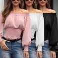 thumbnail image 3 of Women Sexy Off Shoulder Crop Tops Ladies Bardot Loose T Shirt Blouse Plus Size, 3 of 5